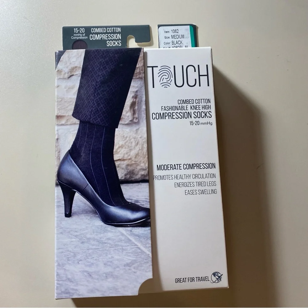 Touch Ladies' Fashionable Knee High Black Compression Socks #1062BL-Medium NWT